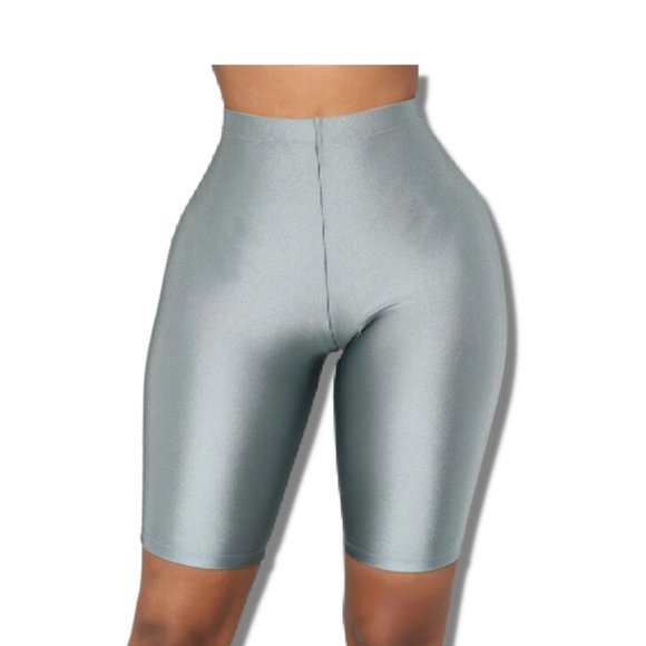 Festival Shiny Silver Biker Shorts - Picture 2 of 3